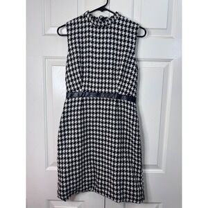 Vintage Houndstooth‎ Dress Sleeveless Mock Neck Acetate Made in France Sharagano